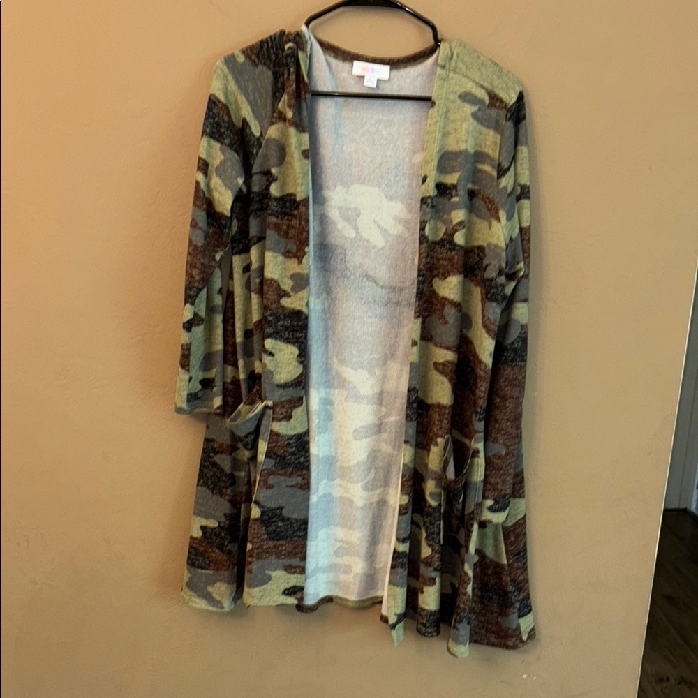 LuLaRoe Gray and Green Open Cardigan